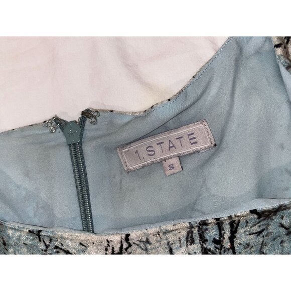 1.State Blue/Gray Abstract Print Crew Neck Women's Mini Dress Size Small - Picture 4 of 6